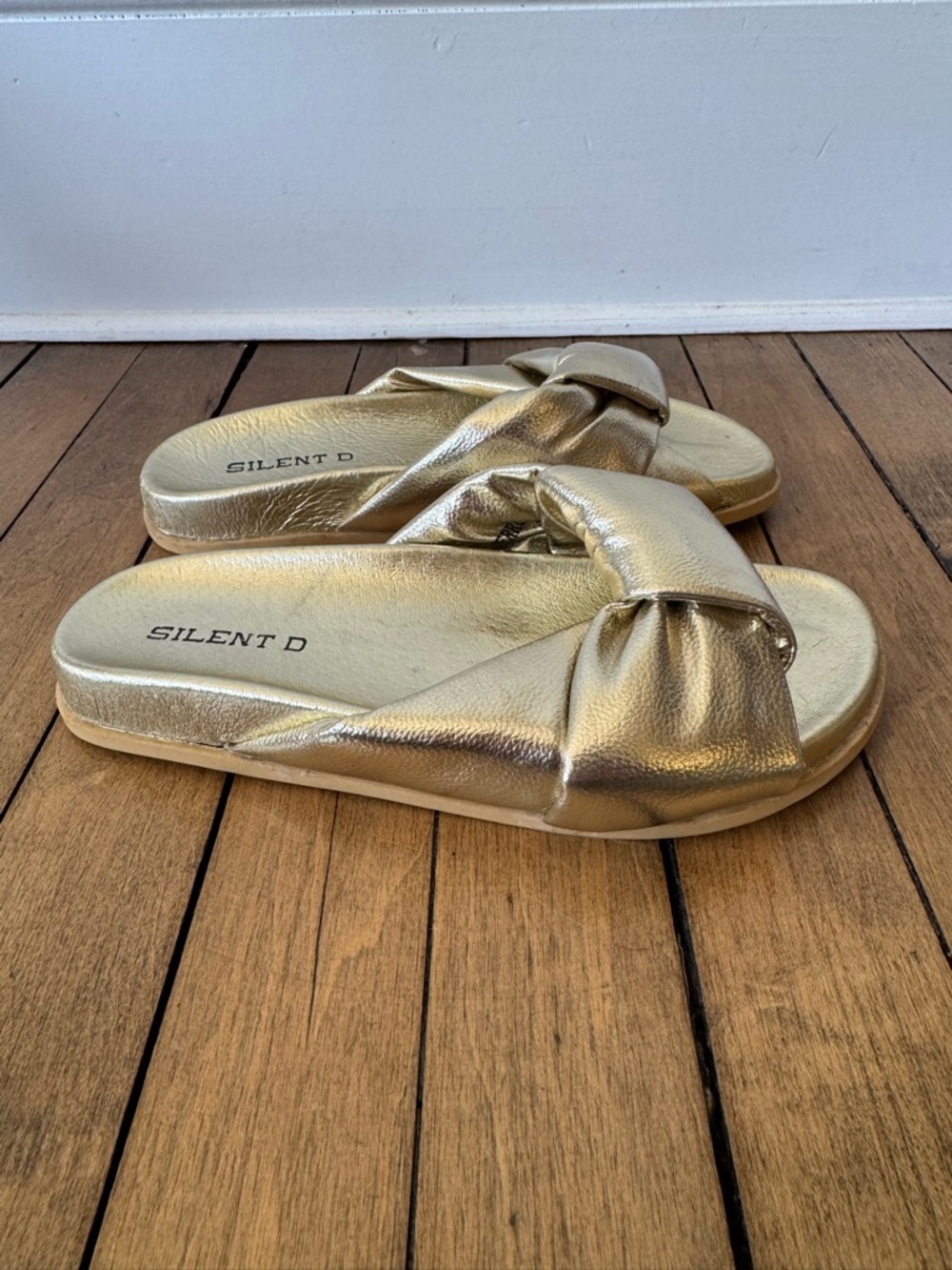 Anthropologie Silent D Gold Herron Knotted Slides 36 / 6 - Picture 4 of 9